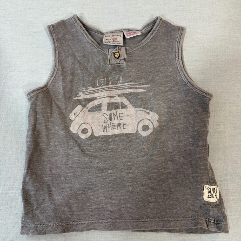 Zara Kids Charcoal Tank Top with Car Graphic